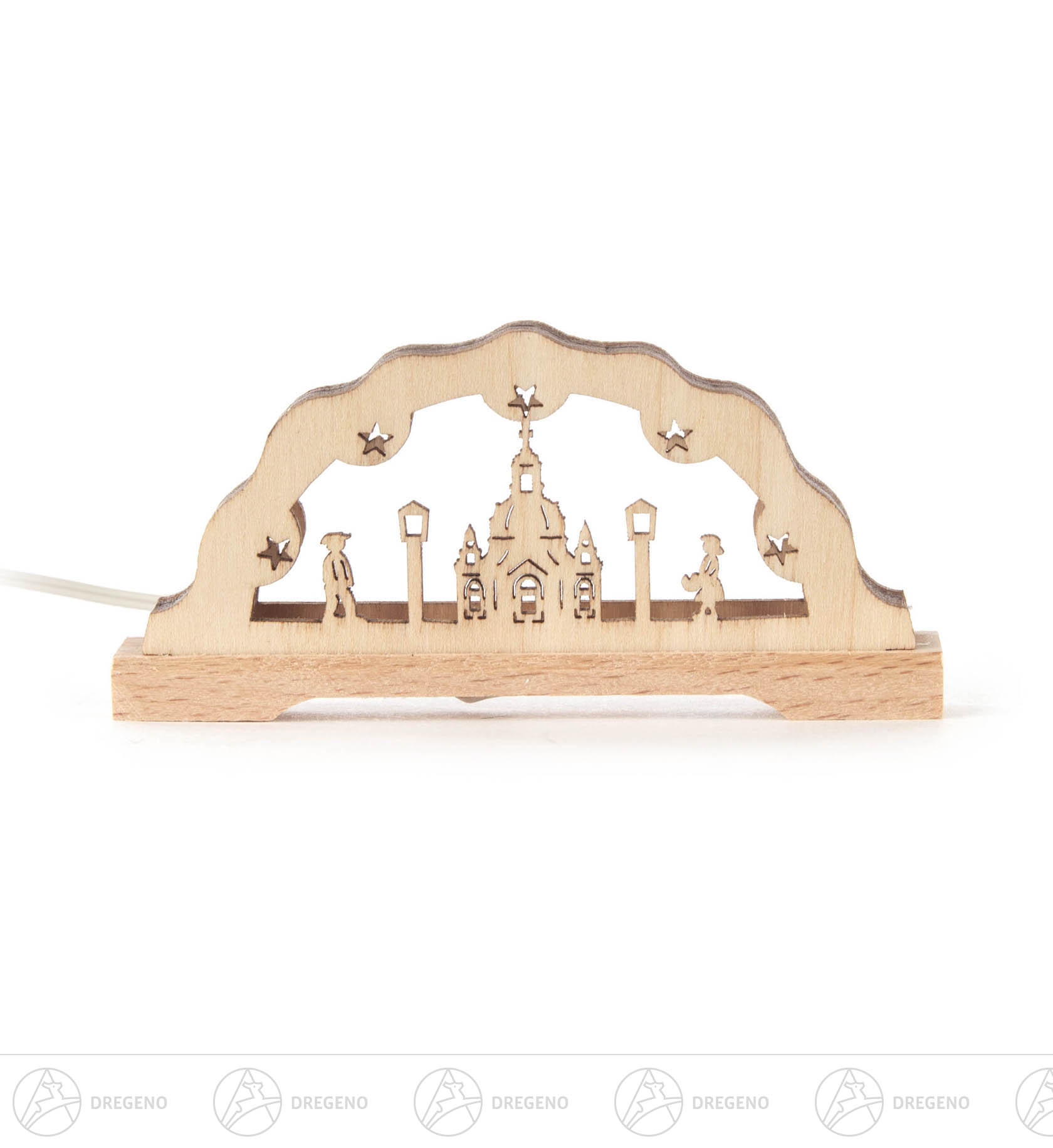 Mini-Schwibbogen 7x3cm mit Frauenkirche und LED Beleuchtung 12V