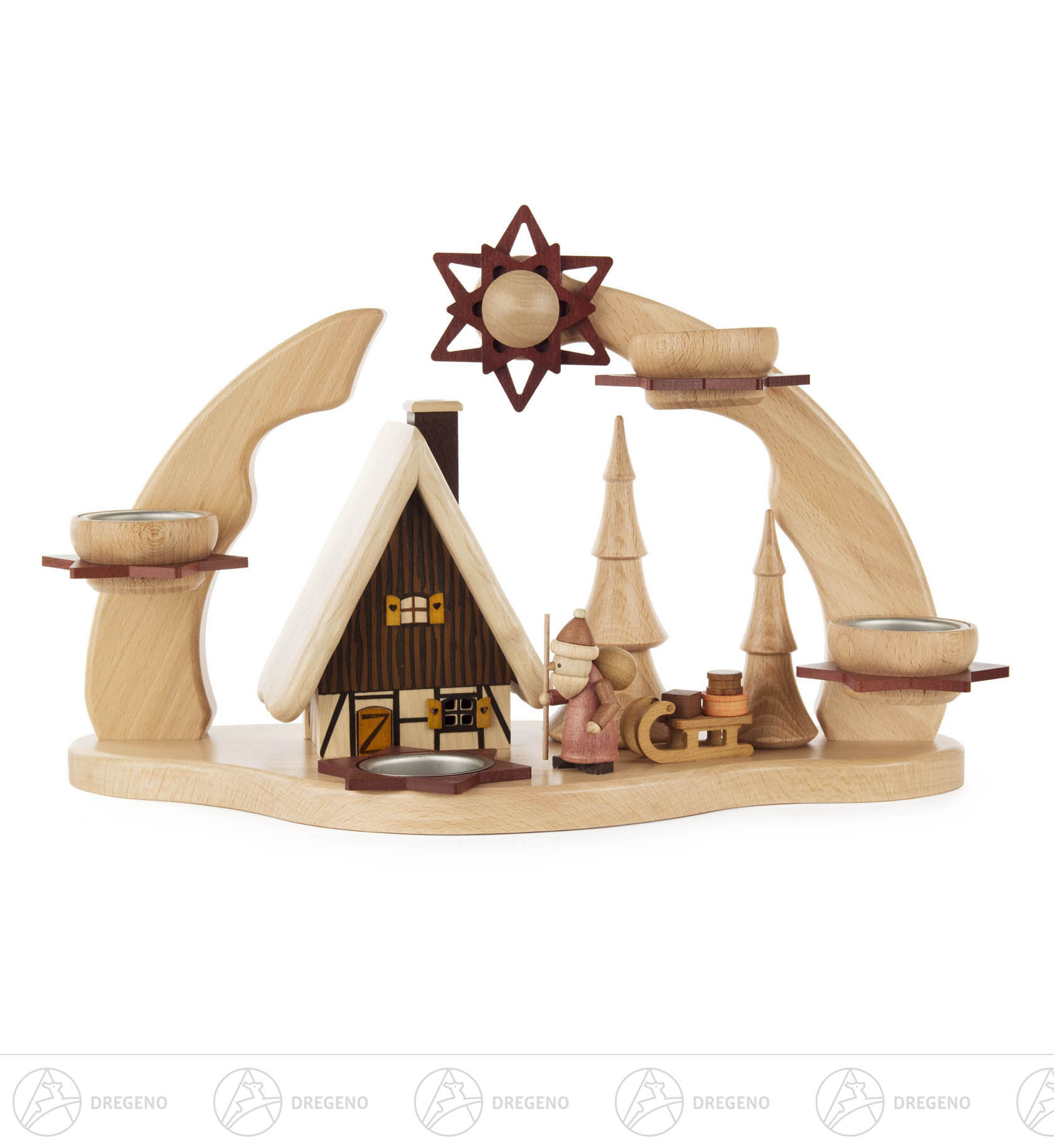 Schwibbogen mit Räucherhaus für Teelichte 22x34cm