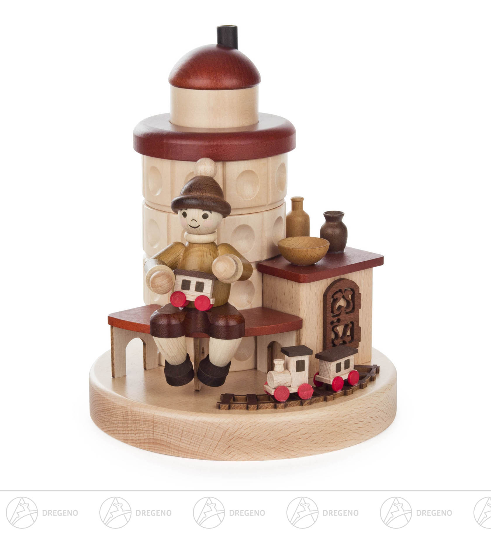 Räucherofen Junge mit Eisenbahn