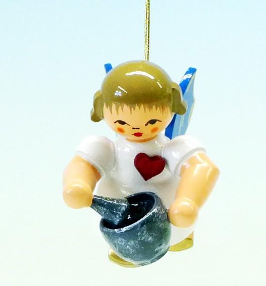 Herzengel schwebend mit Mörser, blaue Flügel Herzengel schwebend mit Mörser, blaue Flügel