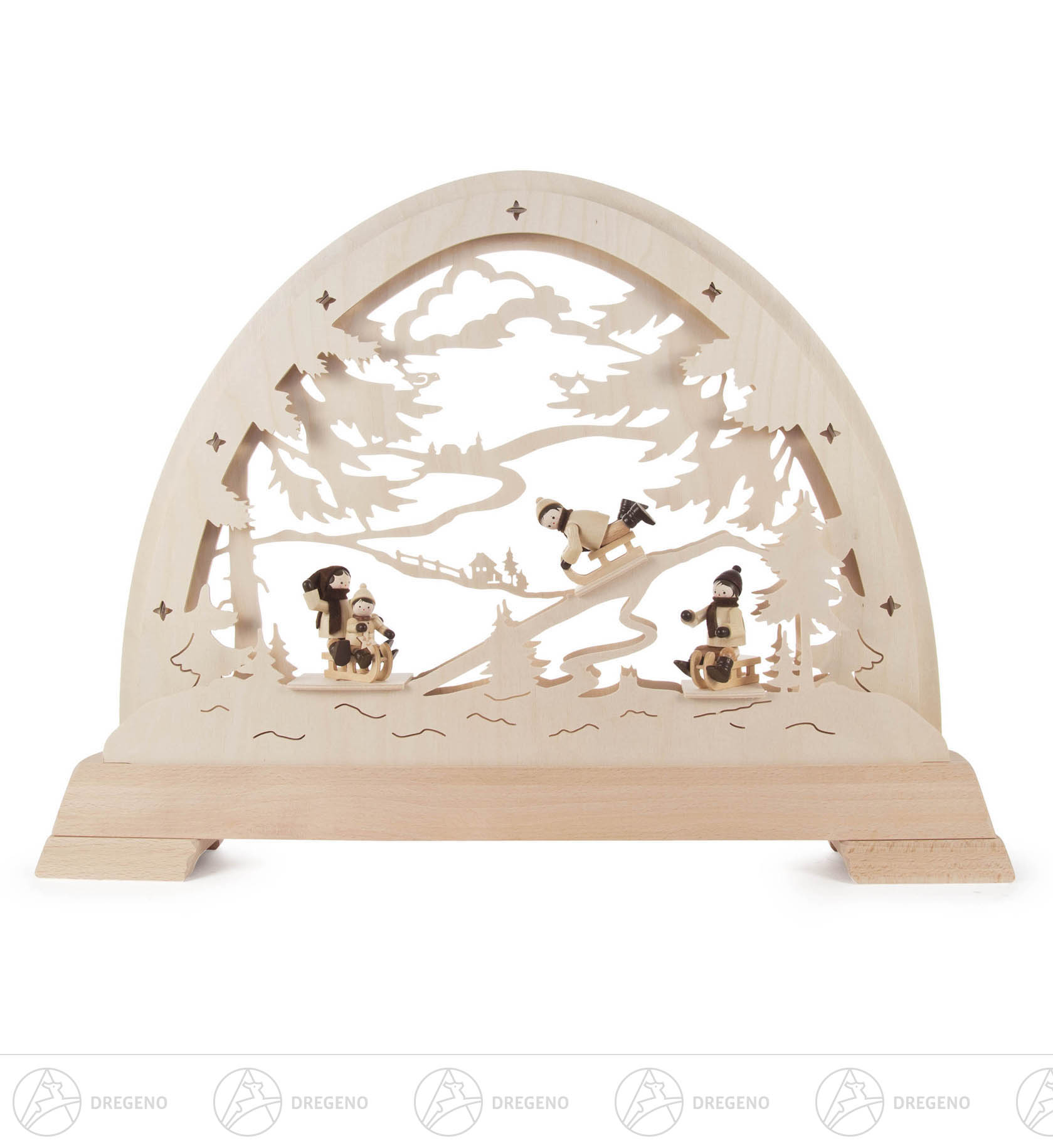 Rundbogen Rodelberg mit Figuren elektr.Beleuchtung / LED Band 36x49cm