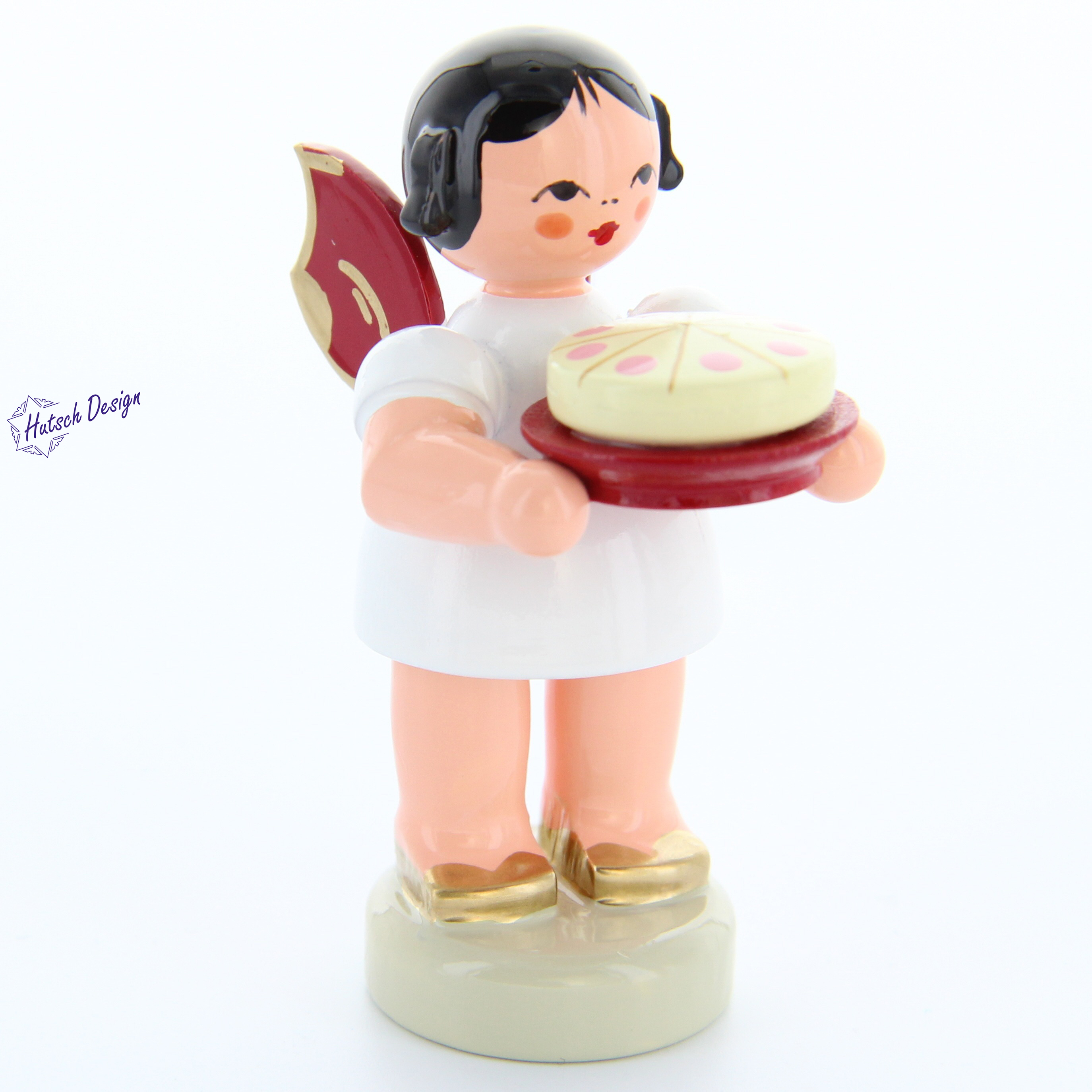Engel stehend mit Torte, rote Flügel Engel stehend mit Torte, rote Flügel