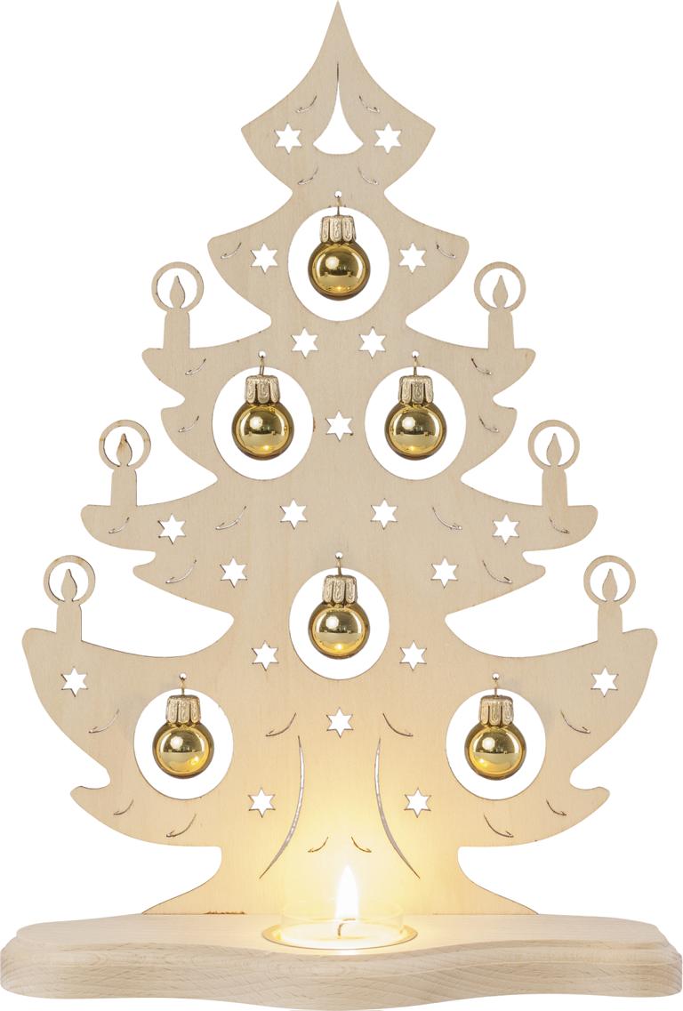 Teelichthalter Weihnachtsbaum mit goldenen Kugeln 1 TL 21,0 x 30,5 x 8,5 cm