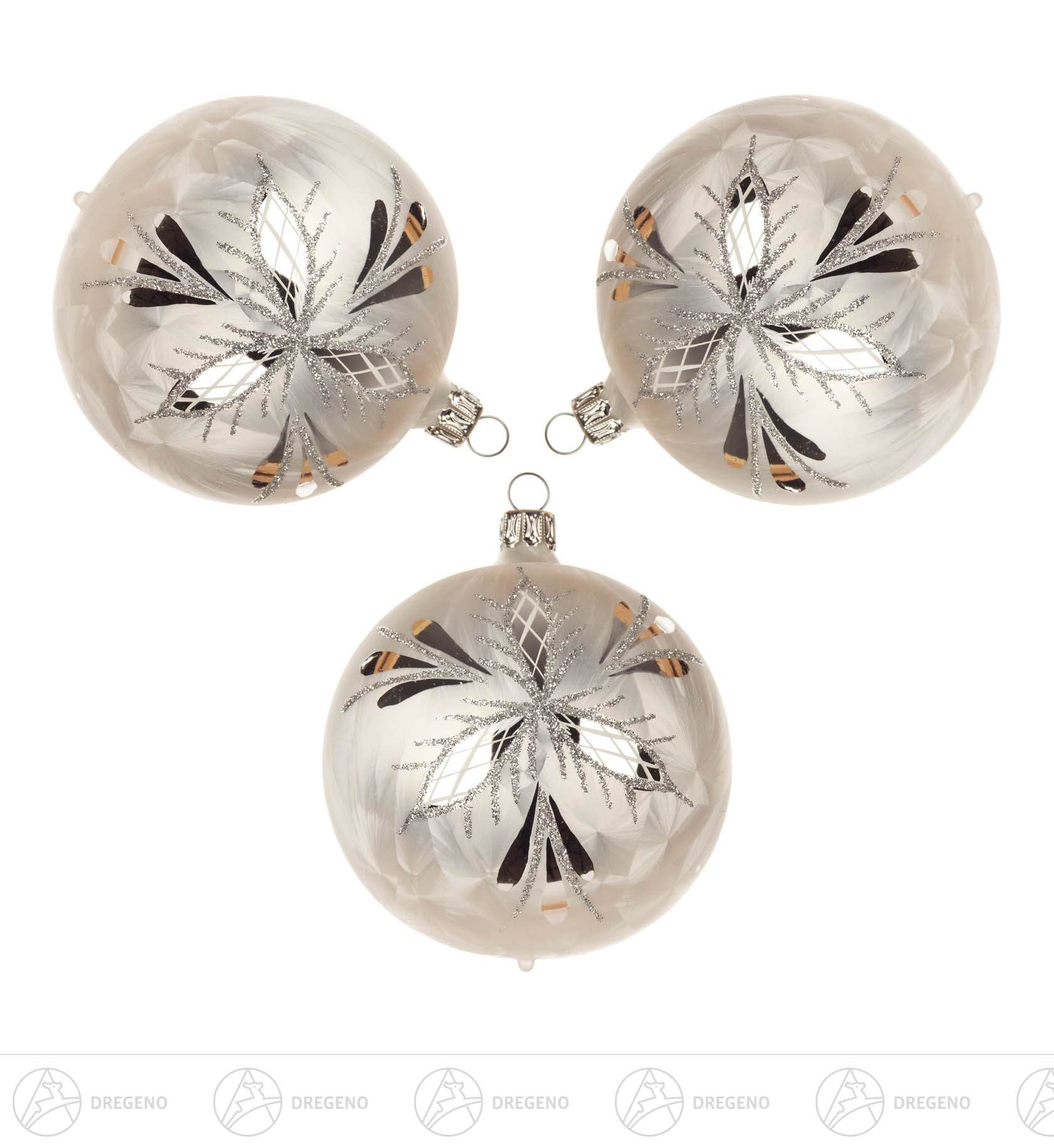 Thüringer Christbaumschmuck Kugel 8cm eisweiß Waffelmuster silber (3 Thüringer Christbaumschmuck Kugel 8cm eisweiß Waffelmuster silber (3