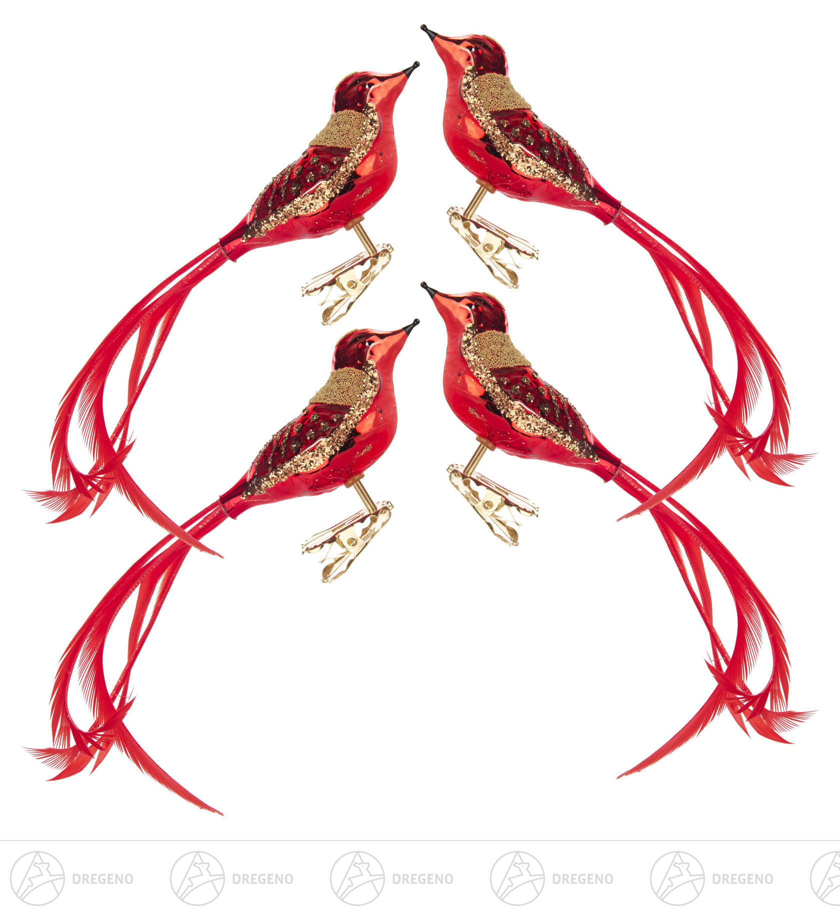 Thüringer Christbaumschmuck Vogel rot-gold glanz (4)5x18cm