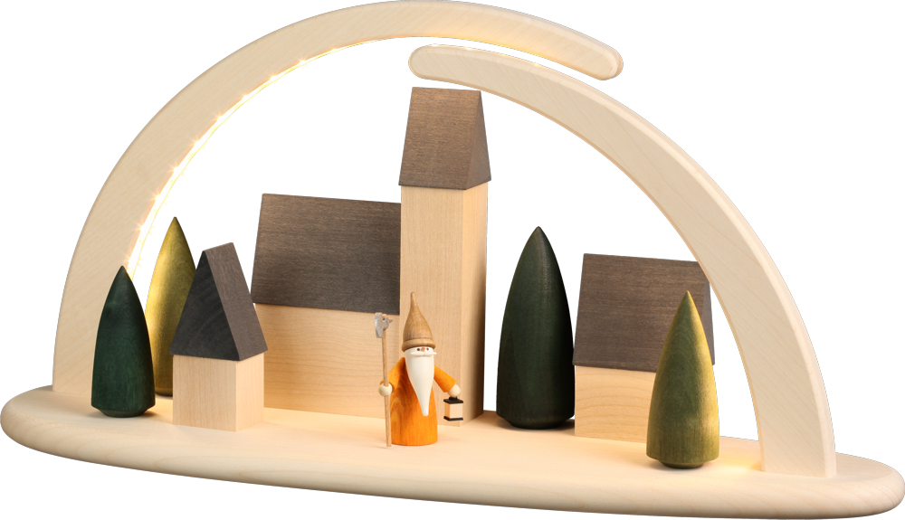Bogen groß natur LED beleuchtet Motiv Stadt mit Nachtwächterwichtel 21 x42 x13cm Bogen groß natur LED beleuchtet Motiv Stadt mit Nachtwächterwichtel 21 x42 x13cm