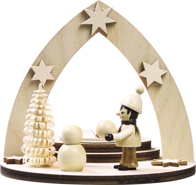 Teelichthalter Winterkind Schneemann bauend 1 TL 12,0 x 11,5 x 12,0 cm