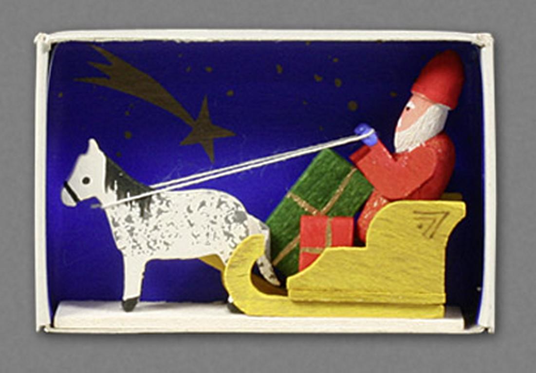 Zündholzschachtel Weihnachtsmann mit Schlitten Zündholzschachtel Weihnachtsmann mit Schlitten