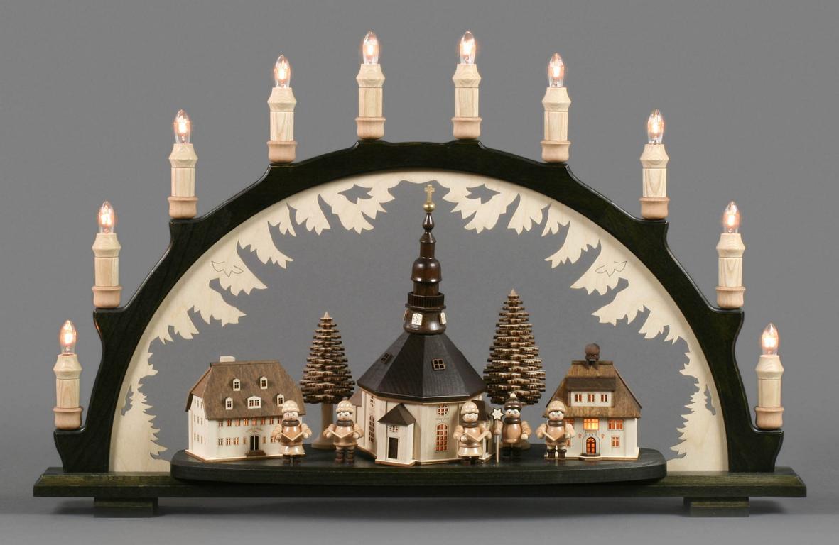 Schwibbogen schwarz mit Seiffener Dorf und Kurrende, mit LED Beleuchtung innenbeleuchtete Gebäude Schwibbogen schwarz mit Seiffener Dorf und Kurrende, mit LED Beleuchtung innenbeleuchtete Gebäude