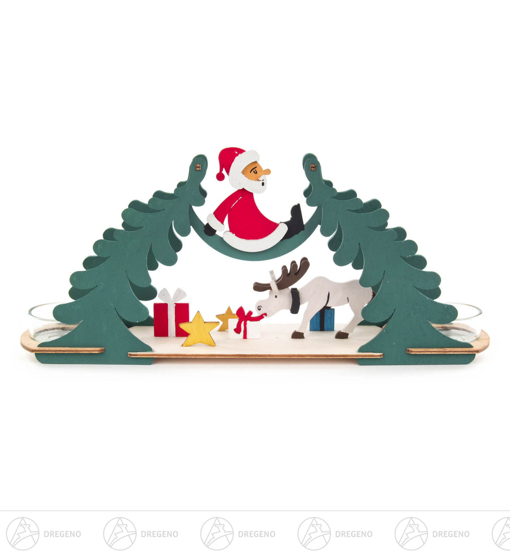 Bastelset Teelichtbogen Weihnachtsmann mit Elch 14x32cm