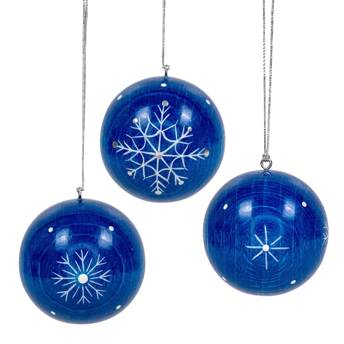 Weihnachtskugeln blau mit Kristallen, 3 Stück 40mm, handbemalt Weihnachtskugeln blau mit Kristallen, 3 Stück 40mm, handbemalt
