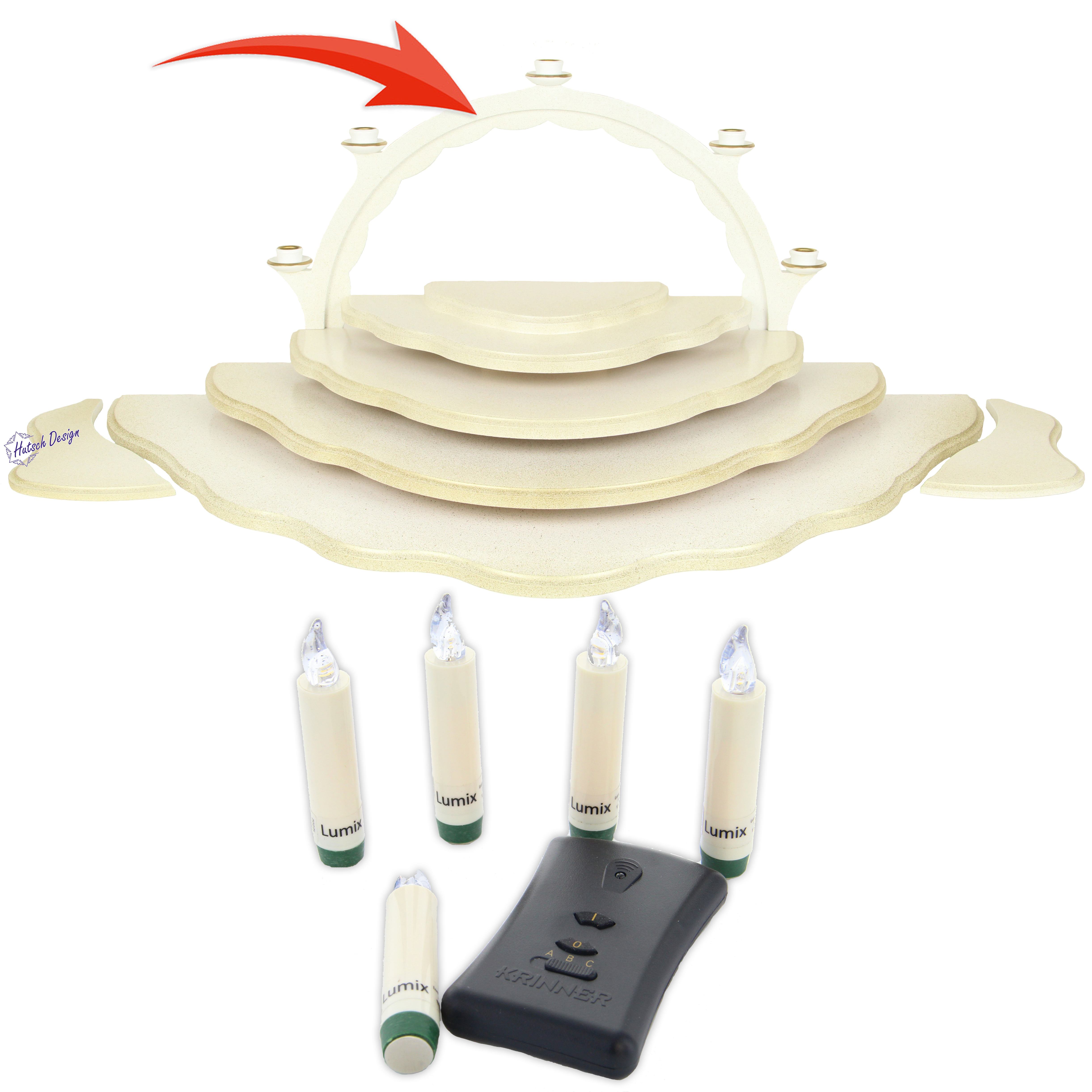 Schwibbogen, weiß/gold, zum anschrauben an Etage 3, mit LED-Beleuchtung Schwibbogen, weiß/gold, zum anschrauben an Etage 3, mit LED-Beleuchtung