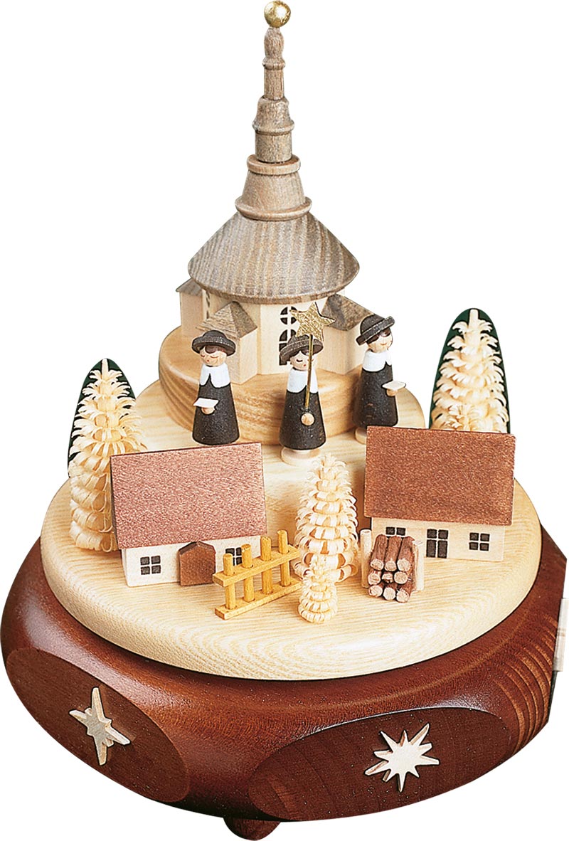 Spieldose Seiffener Kirchdorf mit Kurrende18er Spw. H 17cm