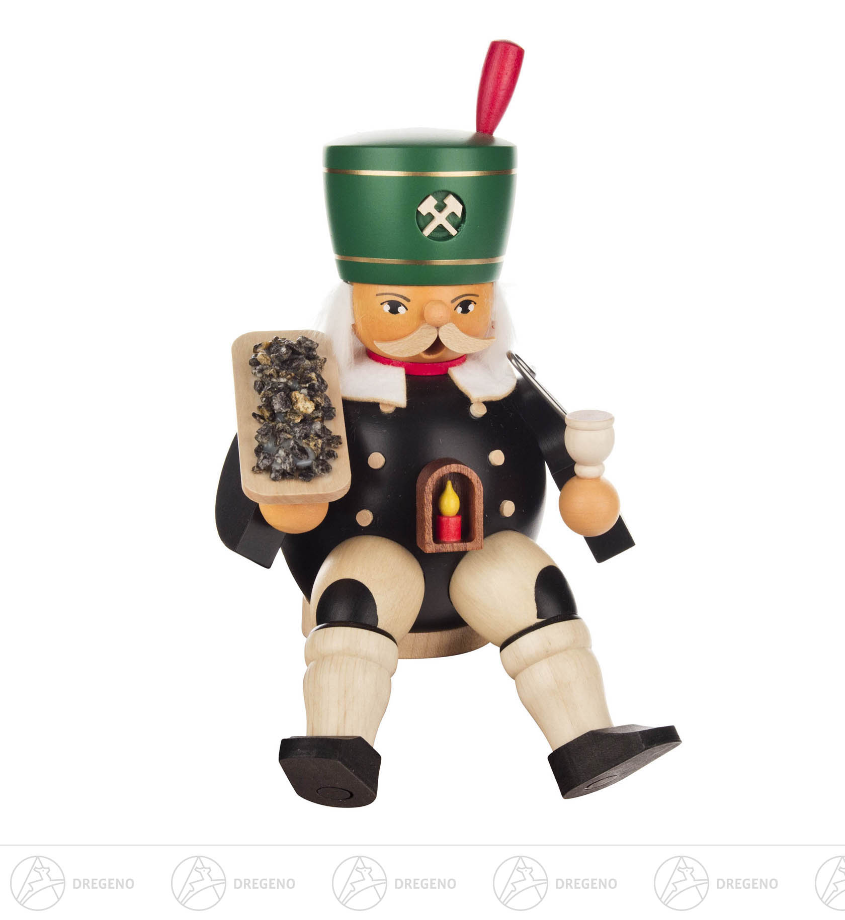 Räuchermann Bergmann mit Erz, sitzend