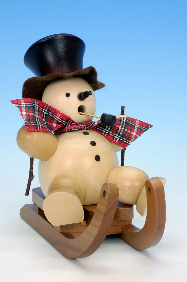 Räuchermann Schneemann auf Schlitten natur 10,5 cm Räuchermann Schneemann auf Schlitten natur 10,5 cm