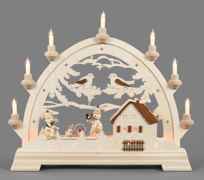 Rundbogen mit Schneemännern, elektrisch beleuchtet 48x42cm