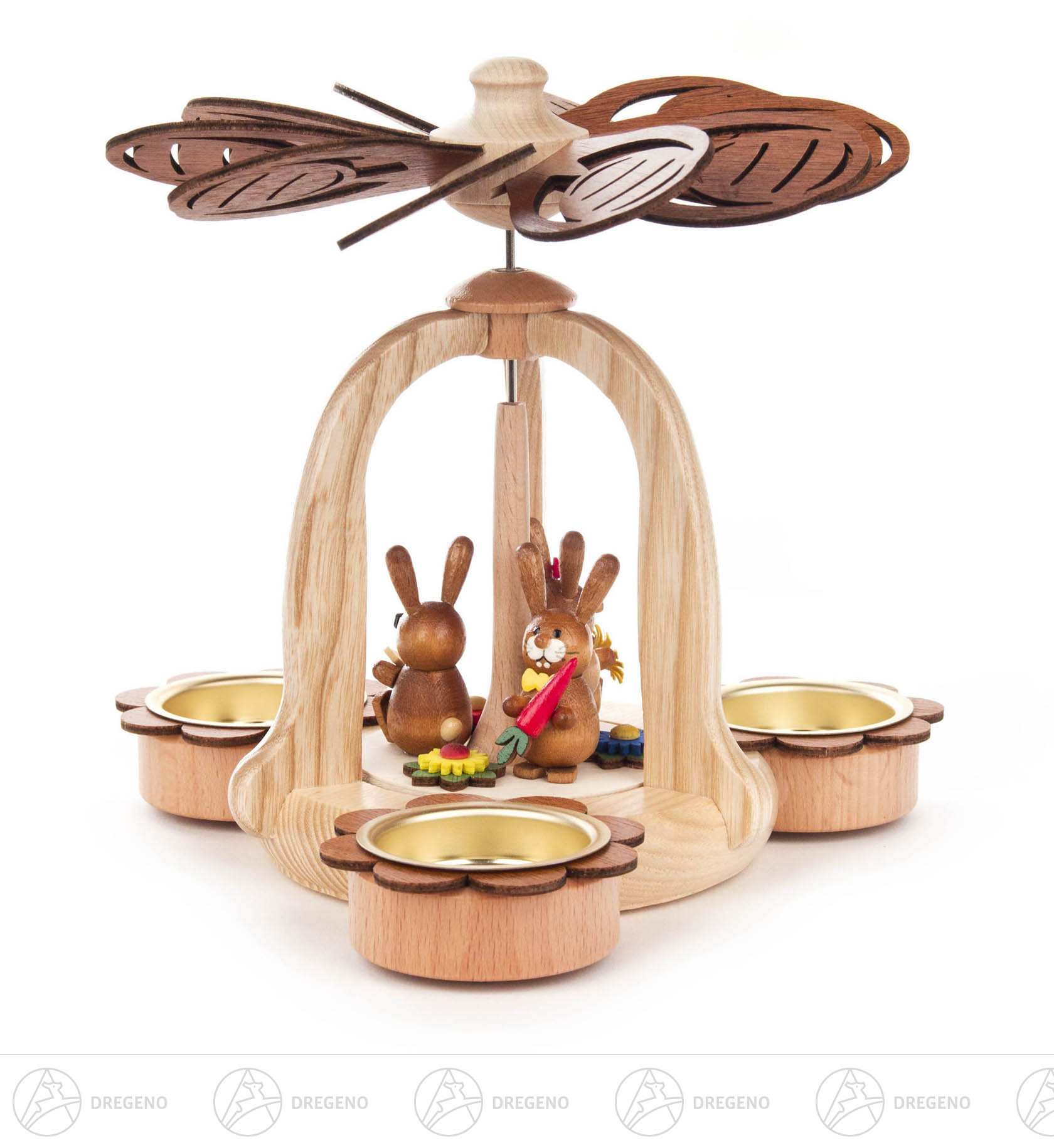 Teelichtpyramide mit Häschen natur / farbig, lasiert