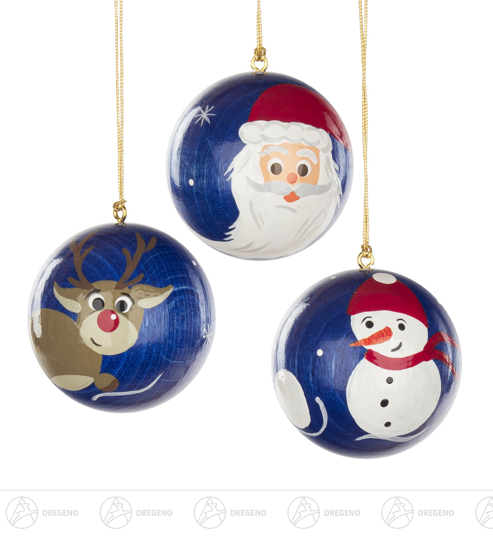 Weihnachtsbaumkugeln 4cm blau Rentier, Schneemann, Weihnachtsmann