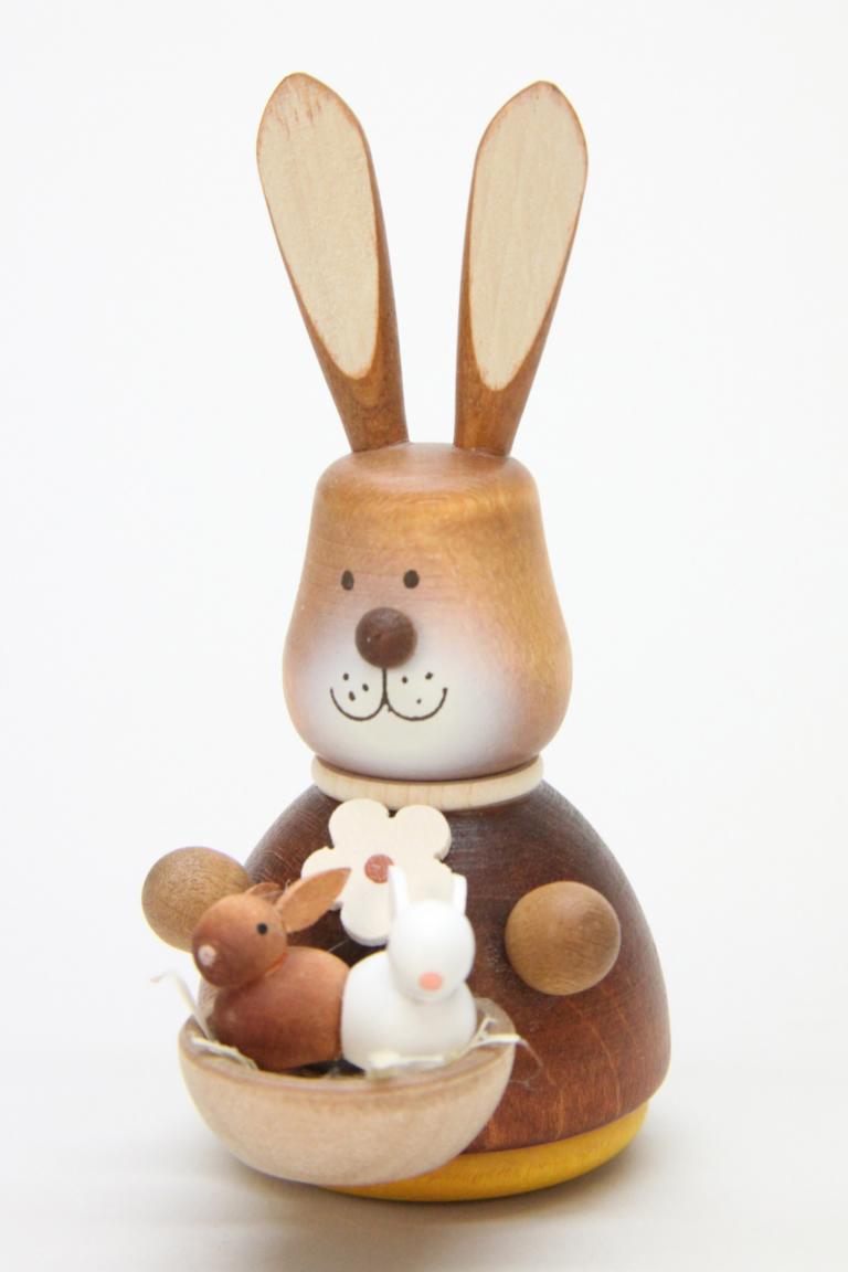 Wackelhase mit Babys natur  9,8 cm