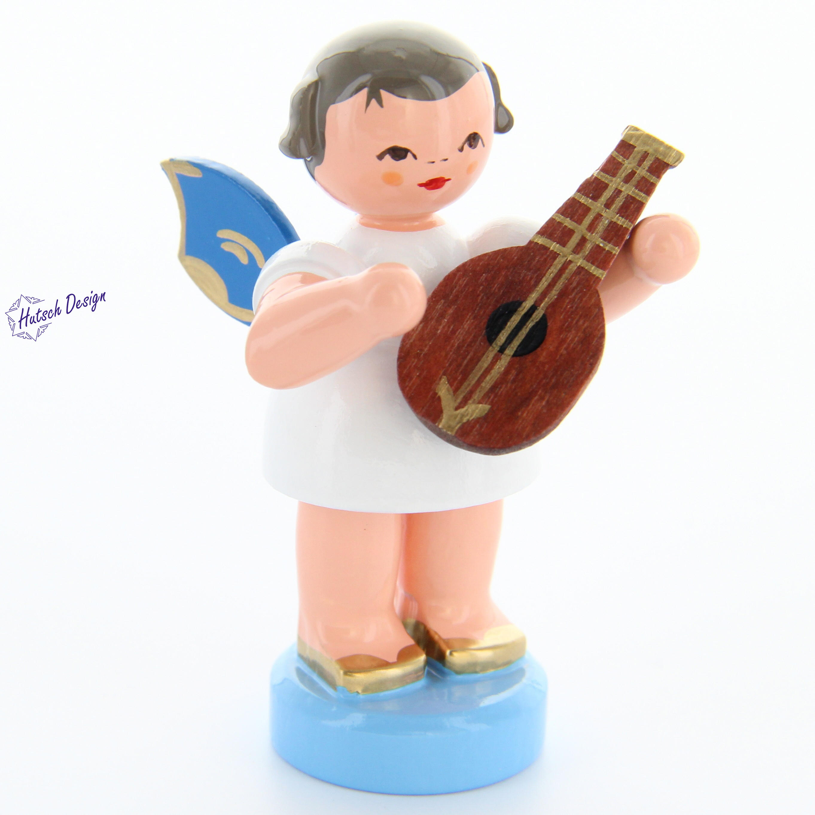 Engel stehend mit Mandoline, blaue Flügel Engel stehend mit Mandoline, blaue Flügel