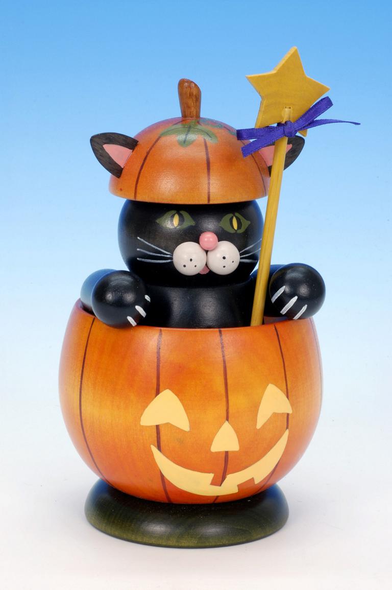 Räuchermann Katze im Kürbis  16,5 cm