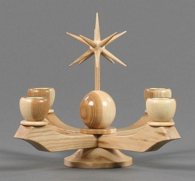 Adventsleuchter klein mit Stern, natur, für Kerzen d20mm 19x18cm