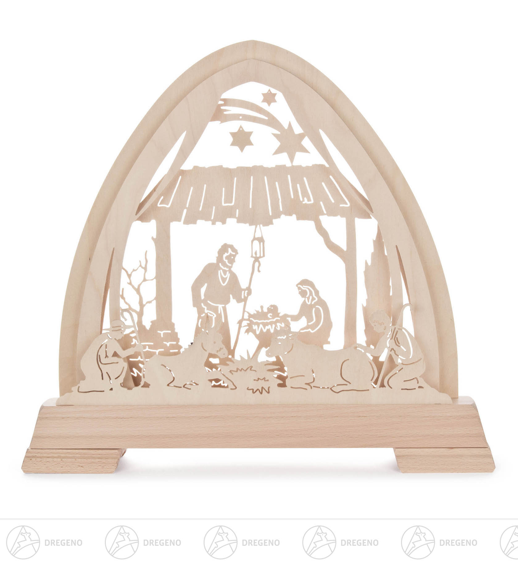 Gotischer Bogen mit Christi Geburt LED Beleuchtung 37x40cm Gotischer Bogen mit Christi Geburt LED Beleuchtung 37x40cm
