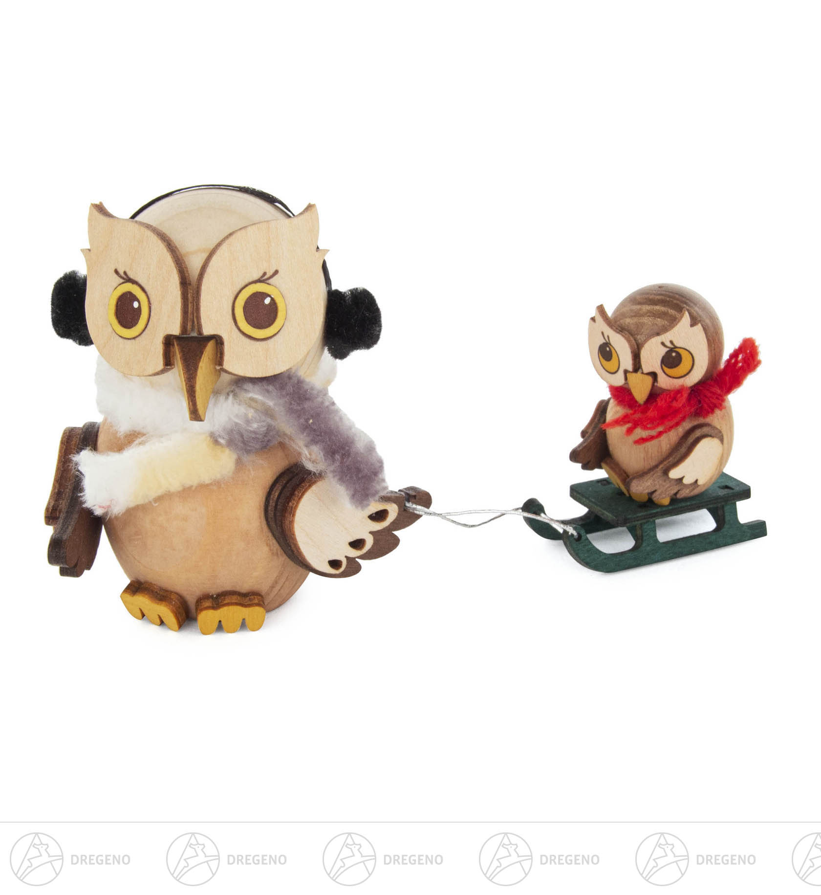 Mini-Eule Schlittenfahrt mit Kind 7cm