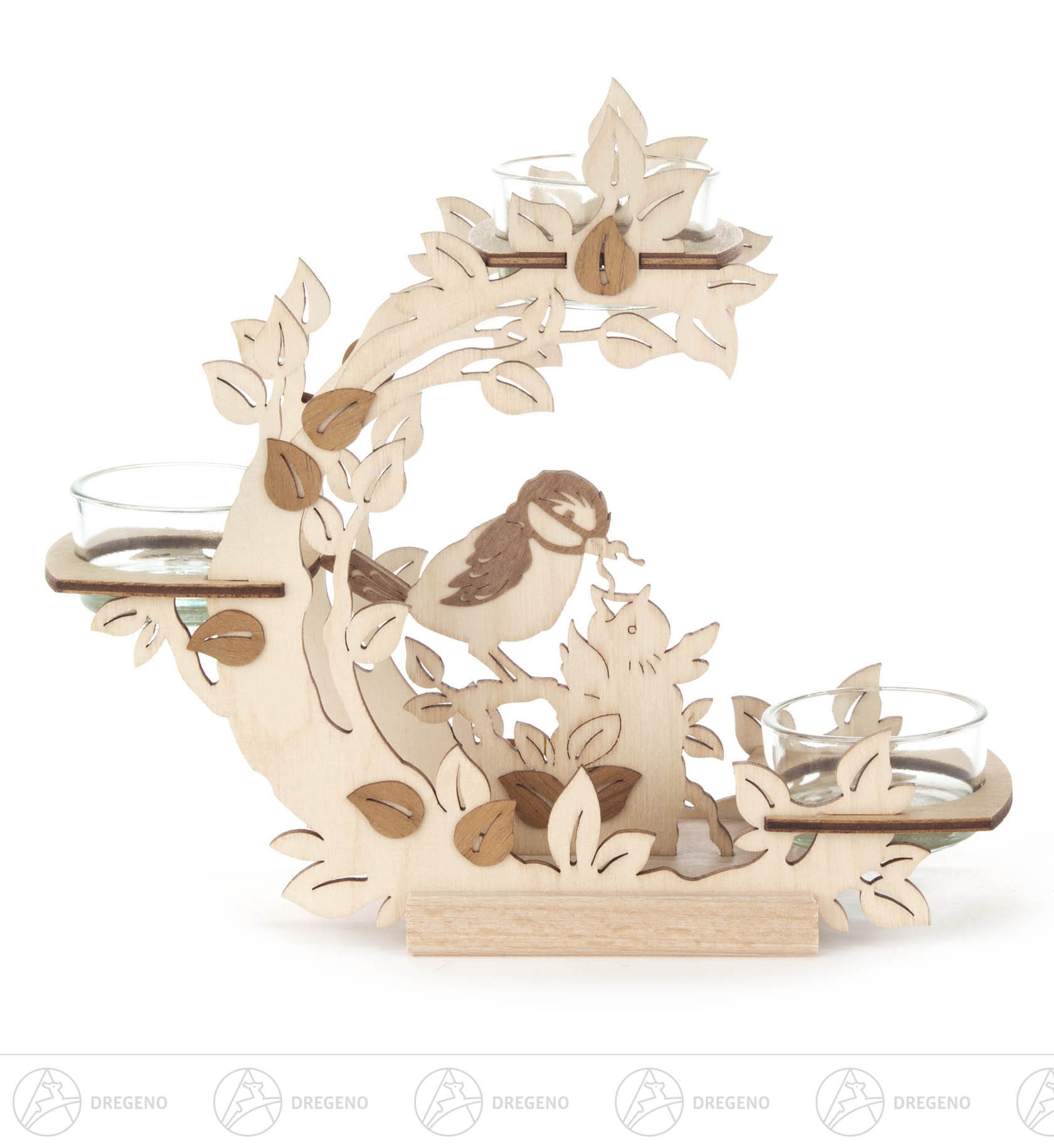 Teelichthalter Blütenkranz mit Vögeln 16x18cm