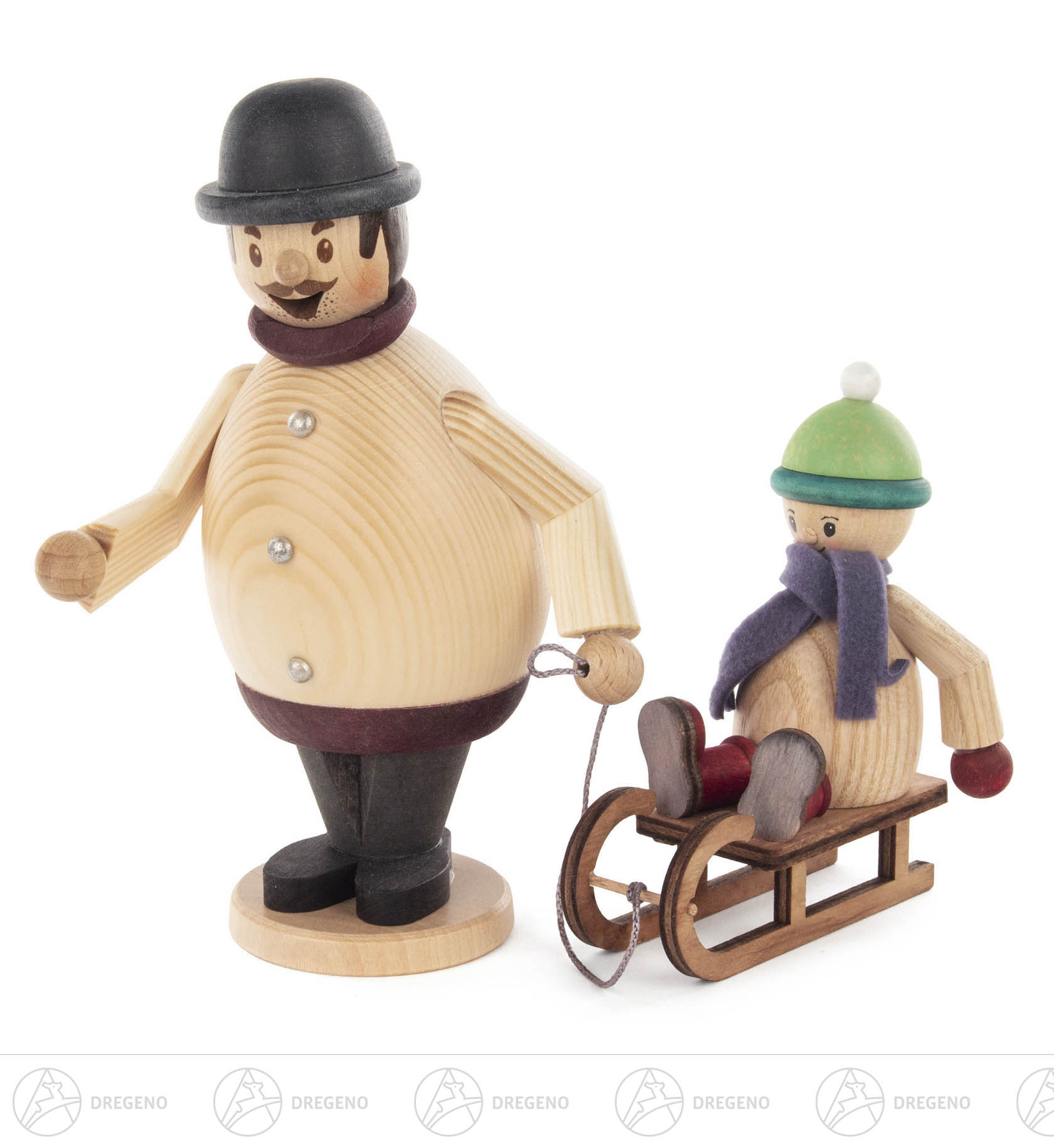 Räuchermann mit Mäxchen auf Schlitten