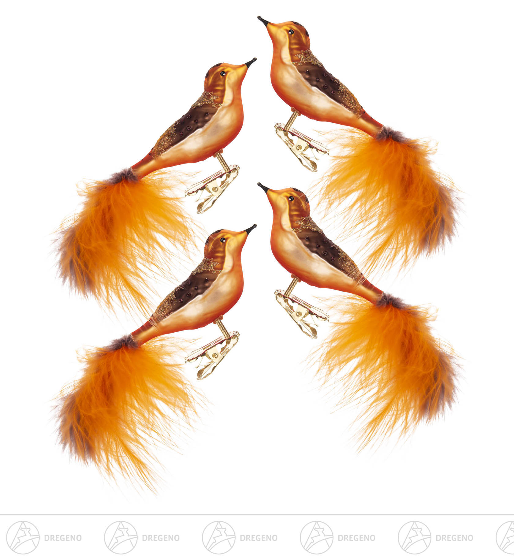 Thüringer Christbaumschmuck Vogel orange-braun (4) 5x 18cm