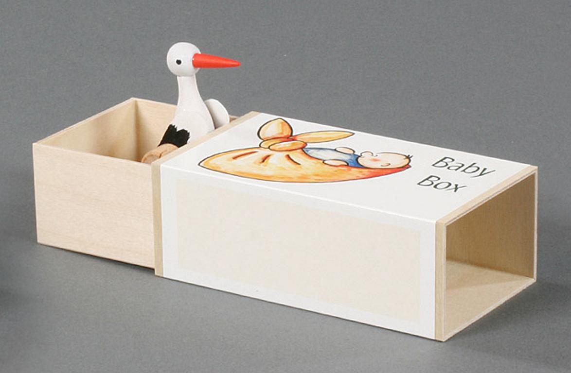 Schiebebox Baby-Box mit Storch Melodie: Wiegenlied Schiebebox Baby-Box mit Storch Melodie: Wiegenlied