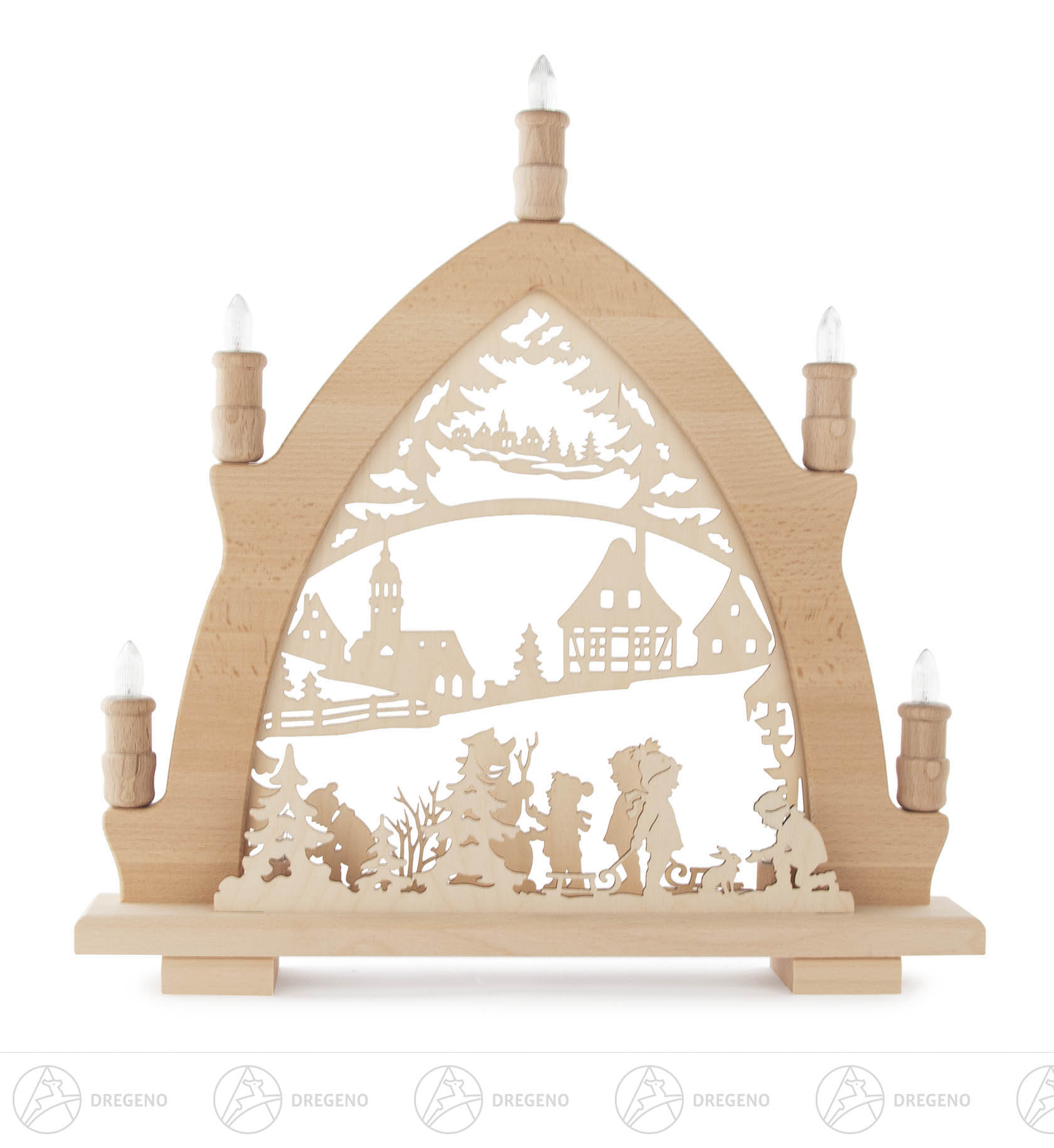 Leuchterbogen Buche - Winterkinder LED-Beleuchtung 43x41cm Leuchterbogen Buche - Winterkinder LED-Beleuchtung 43x41cm