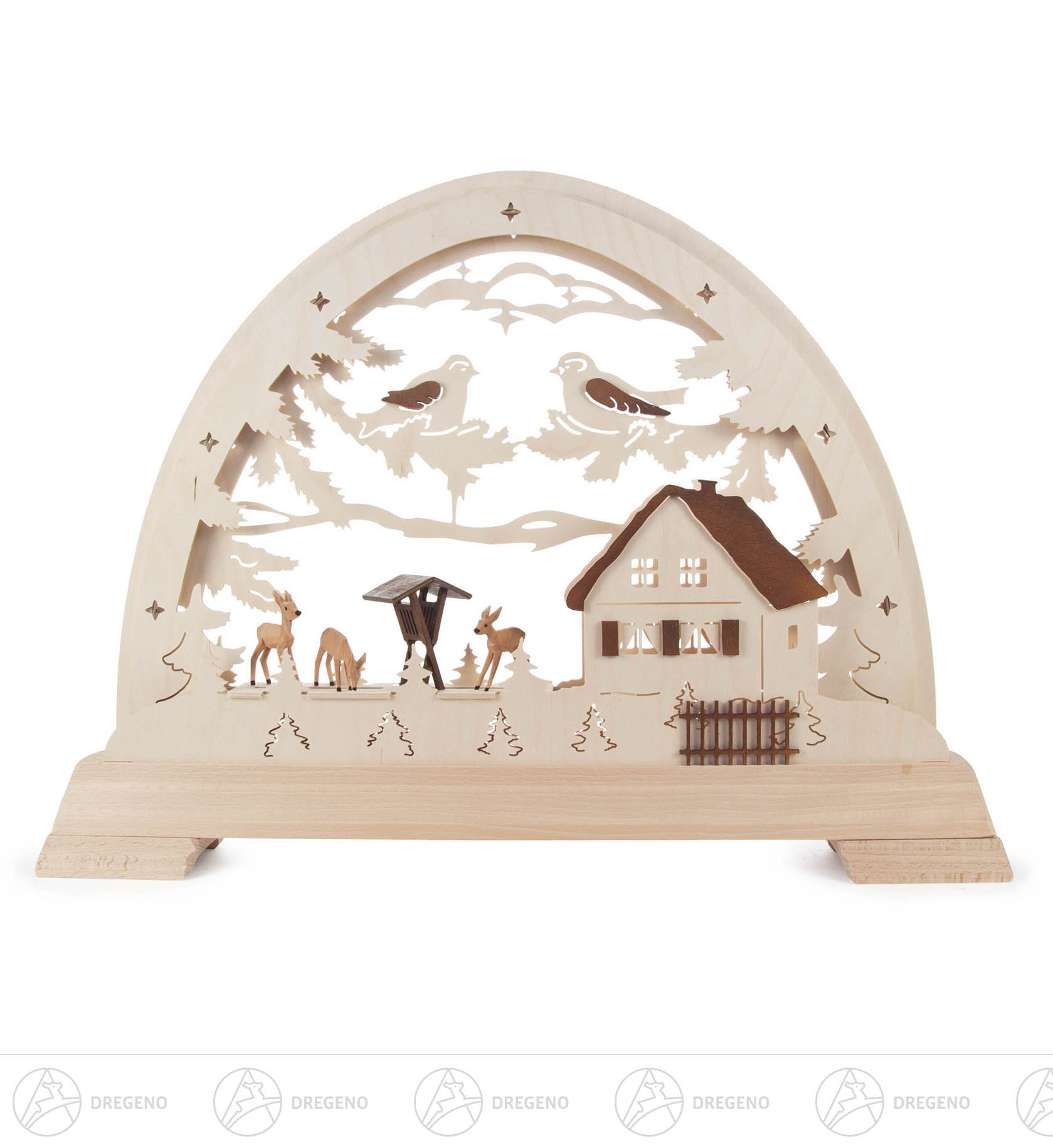 Rundbogen mit Rehen und Futterkrippe elektr.Beleuchtung / LED Band 36x49cm