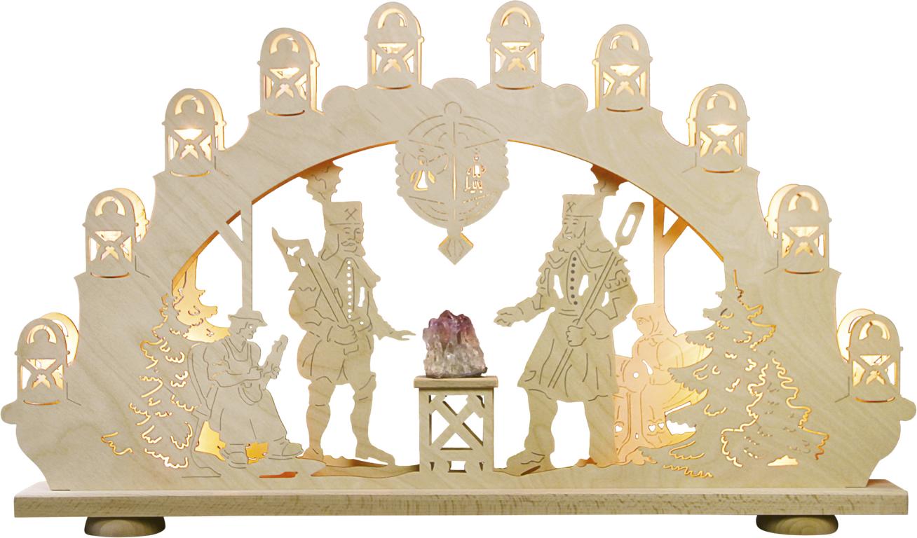 LED Lichterbogen 15 flg. Bergmann mit Amethyst 66,0 x 40,0 x 6,0 cm