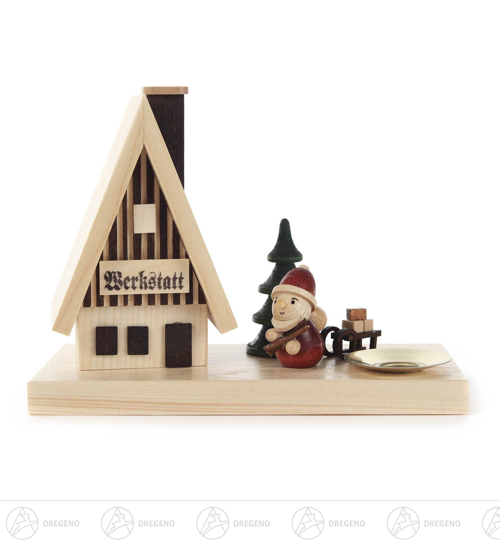Räucherhaus Werkstatt mit Weihnachtsmann und Kerzenhalter für Kerze d14mm