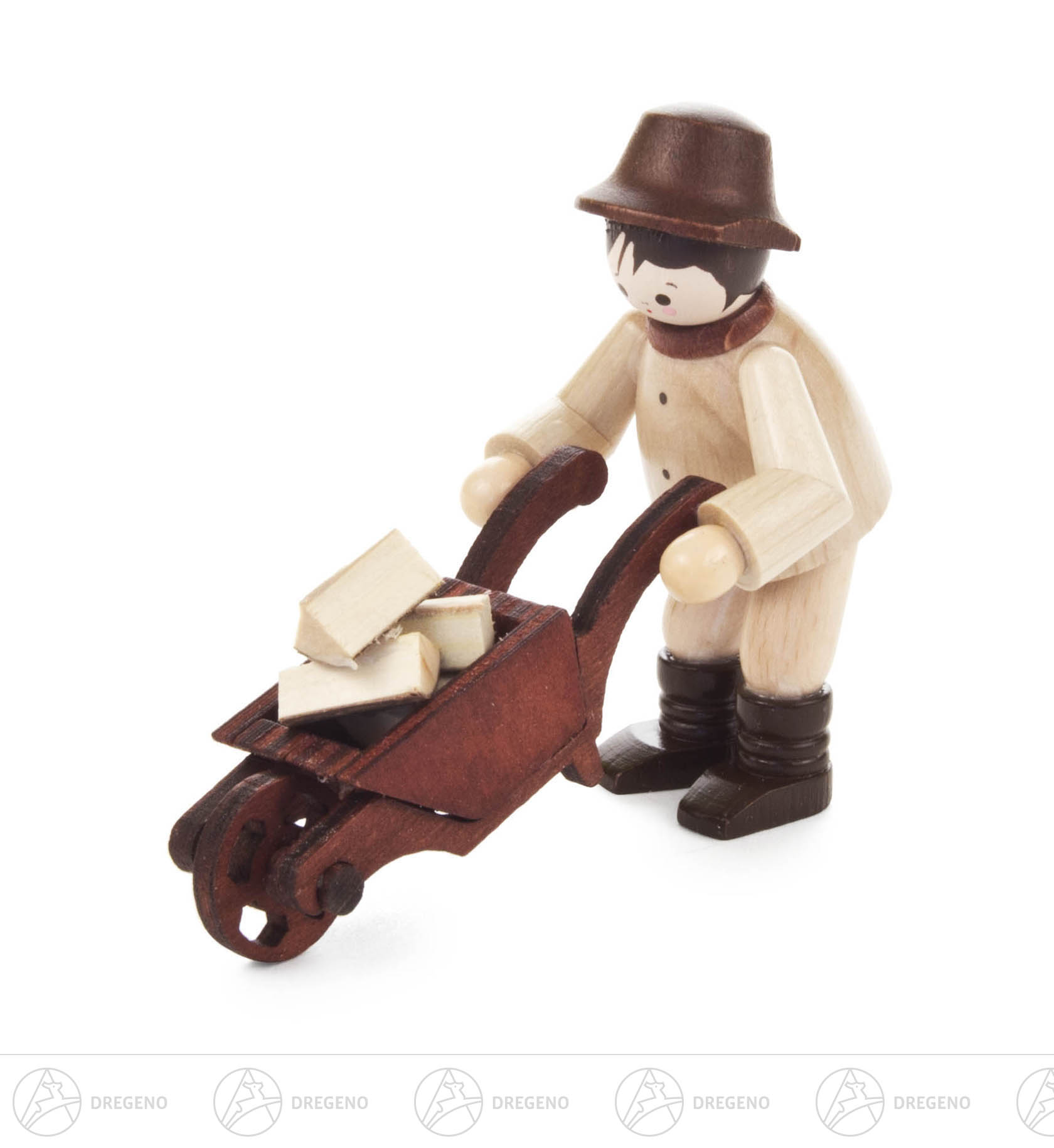 Waldmann mit Schubkarre natur 5,5cm Waldmann mit Schubkarre natur 5,5cm