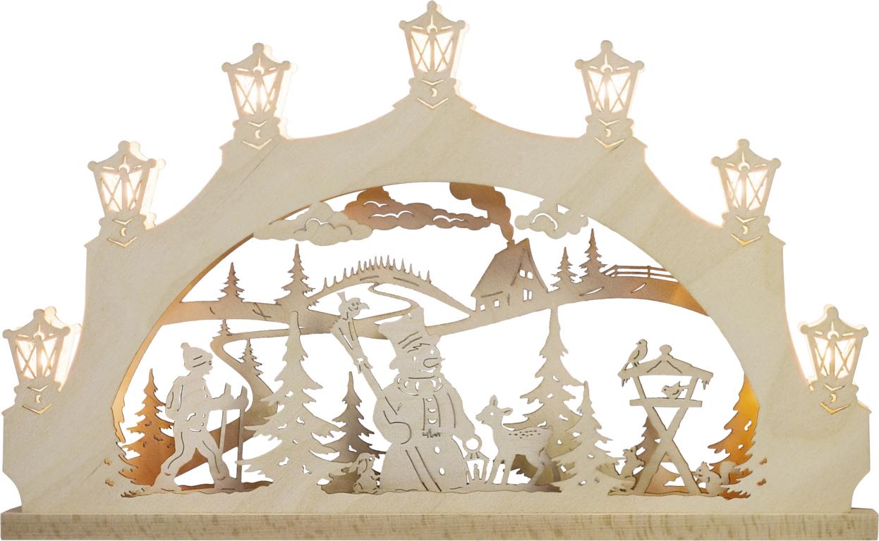 LED Lichterbogen 7 flg. Schneemann im Wald 52,0 x 32,0 x 4,5 cm