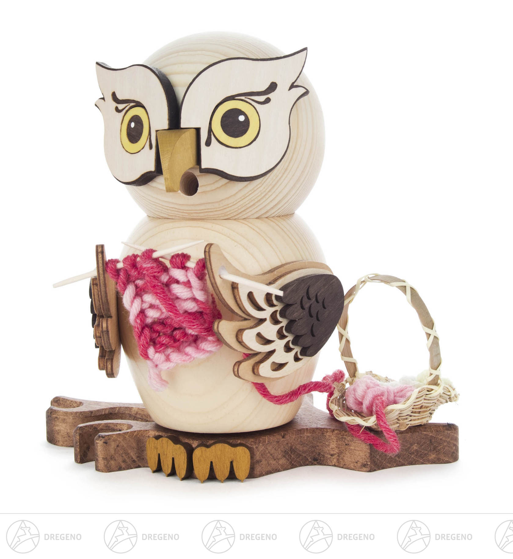 Räuchereule mit Strickzeug