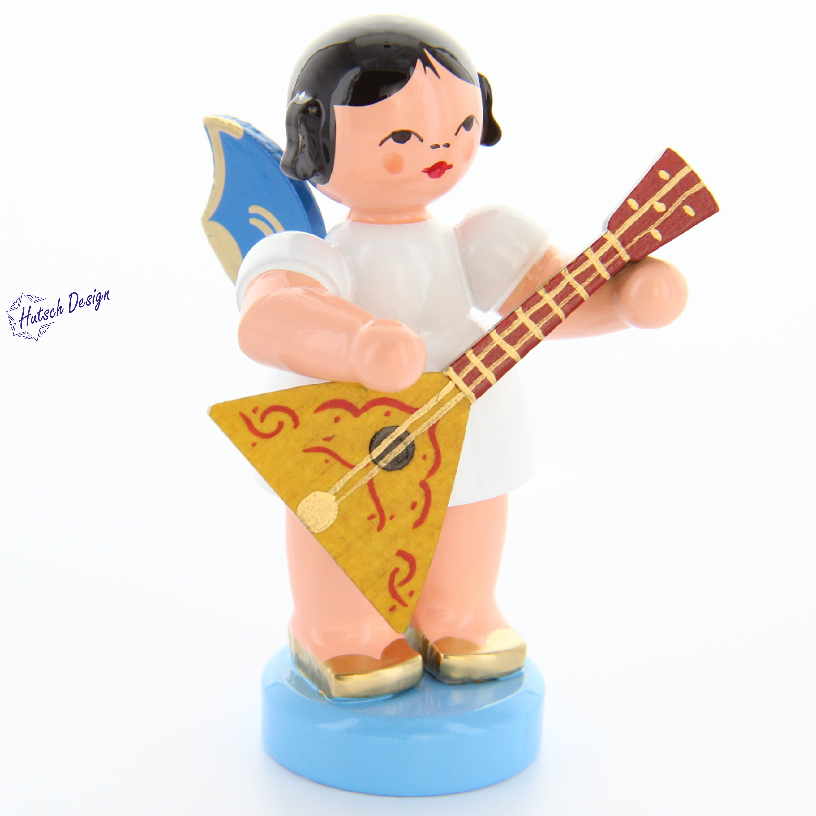 Engel stehend mit Balalaika, blaue Flügel Engel stehend mit Balalaika, blaue Flügel