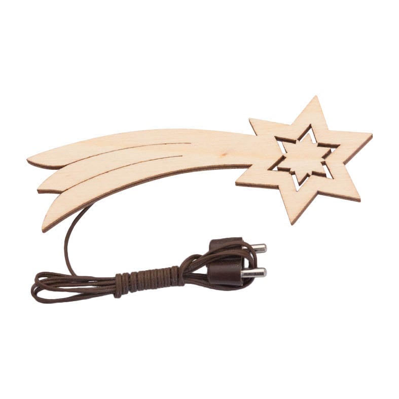 Holzkomet einfach 8,5cm inkl. Stecker, 60cm Kabel und LED Holzkomet einfach 8,5cm inkl. Stecker, 60cm Kabel und LED