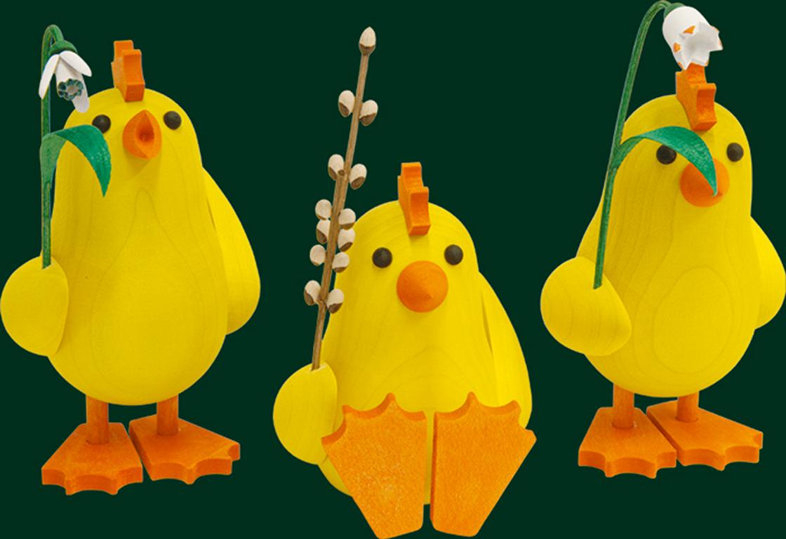 Kückengruppe mit Blumen 3-tlg.  13 cm