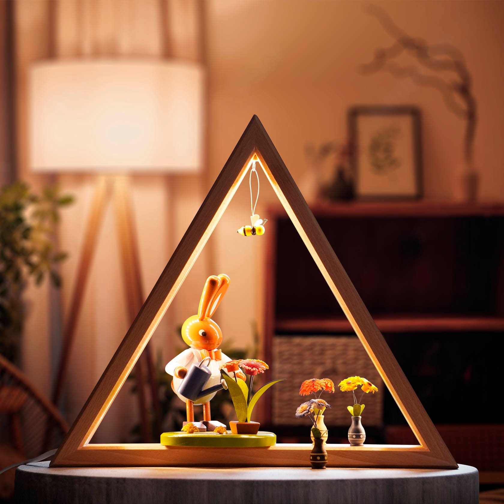 Beleuchtetes Dreieck natur 30cm mit LED Band 12V/Trafo 100-240V 26x30cm 30x35cm