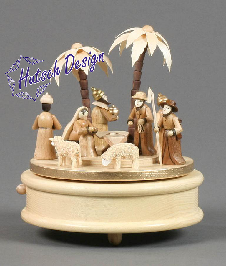 Spieldose mit Christi Geburt und Palmen Melodie: Stille Nacht