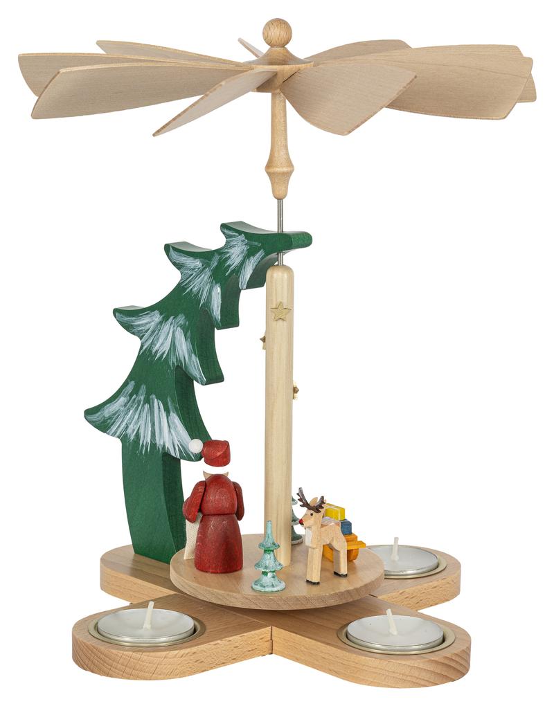 Tannenpyramide Weihnachtsmann mit Rentier für Teelichte 27cm