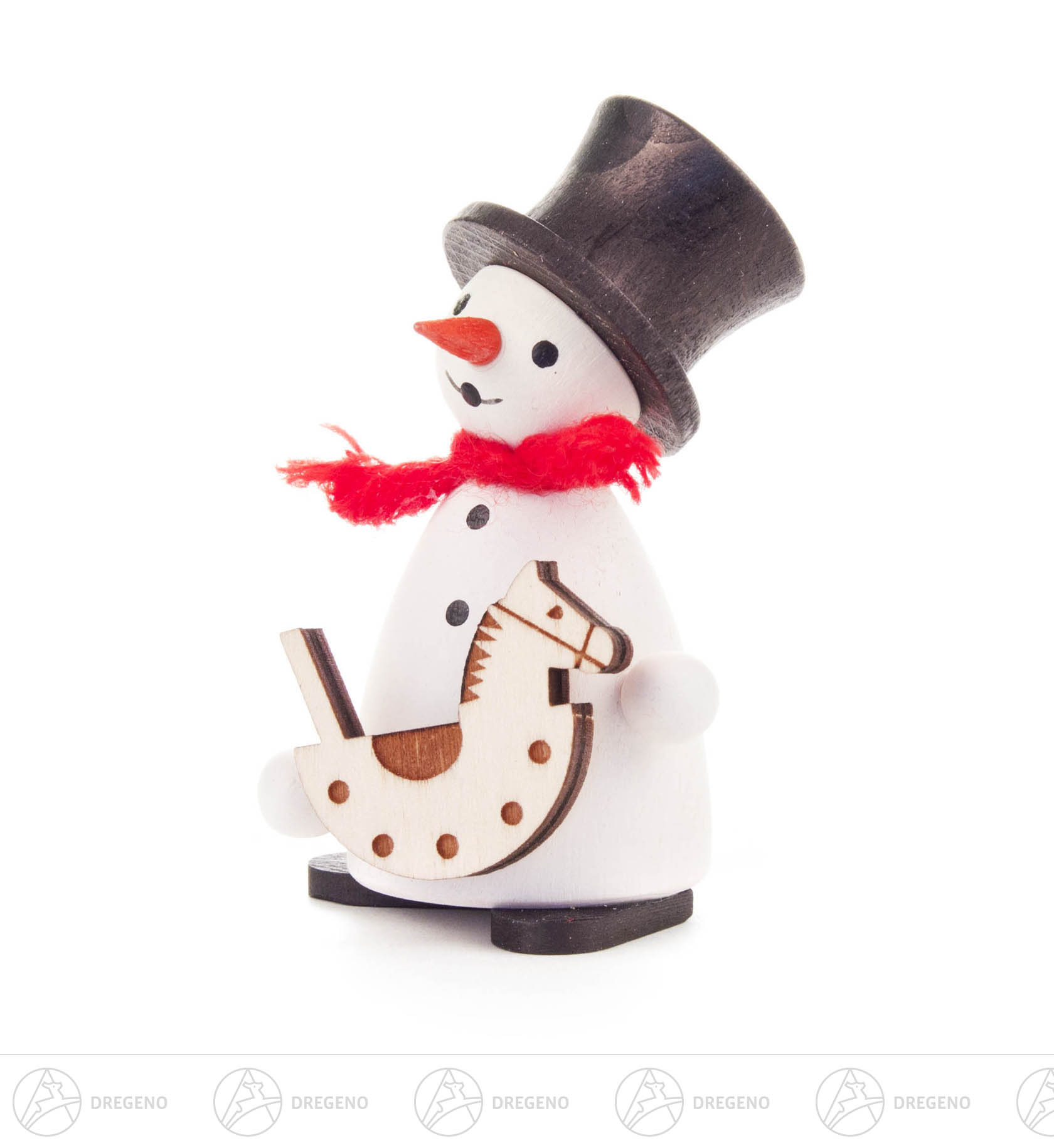 Schneemann mit Schaukelpferd 8cm