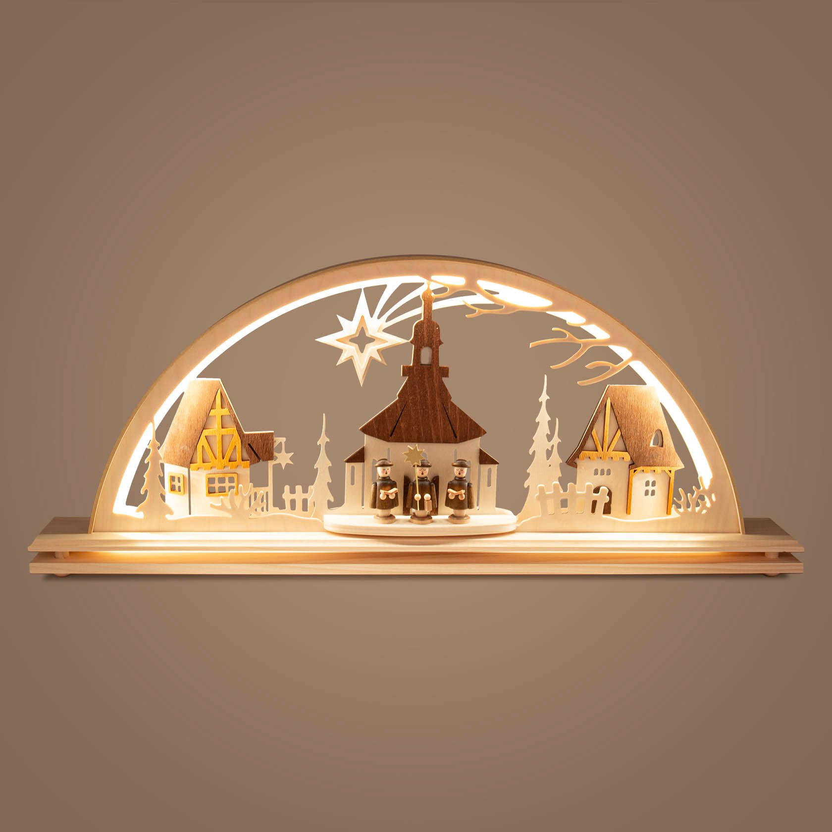 Schwibbogen Seiffener Kirche elektrisch beleuchtet LED 23x55cm