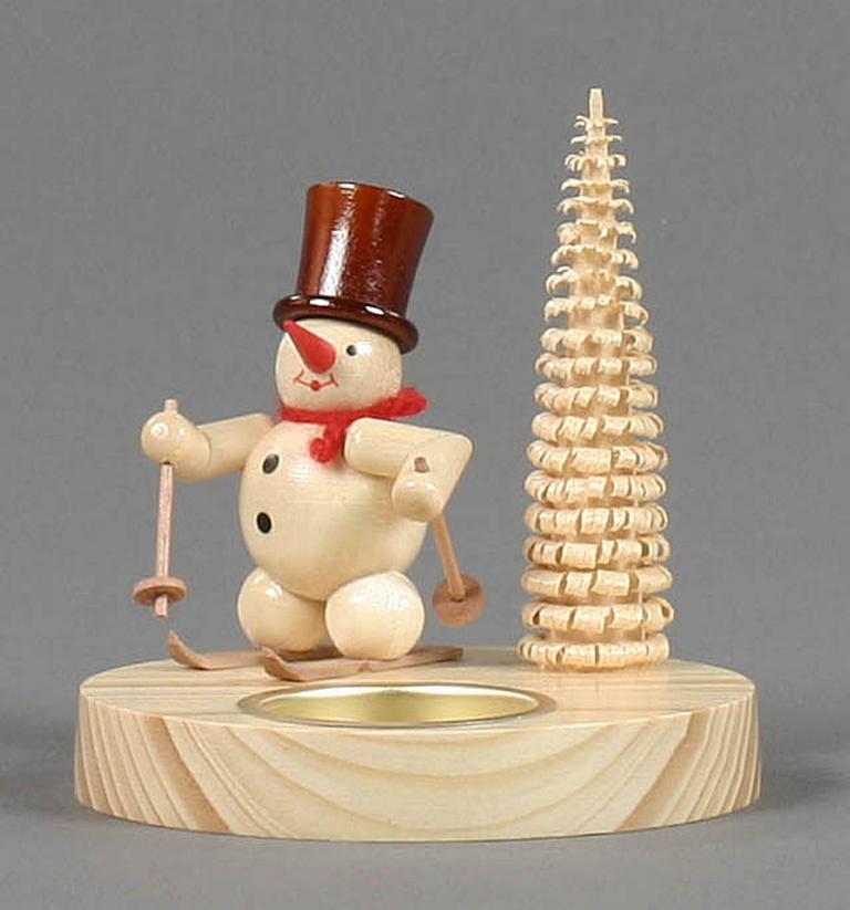 Teelichthalter Schneemann Skifahrer, natur