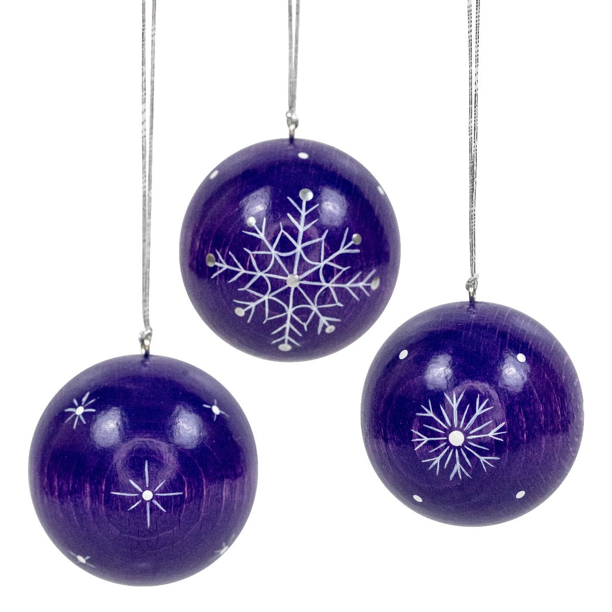 Weihnachtskugeln lila mit Kristallen, 3 Stück 5cm, handbemalt