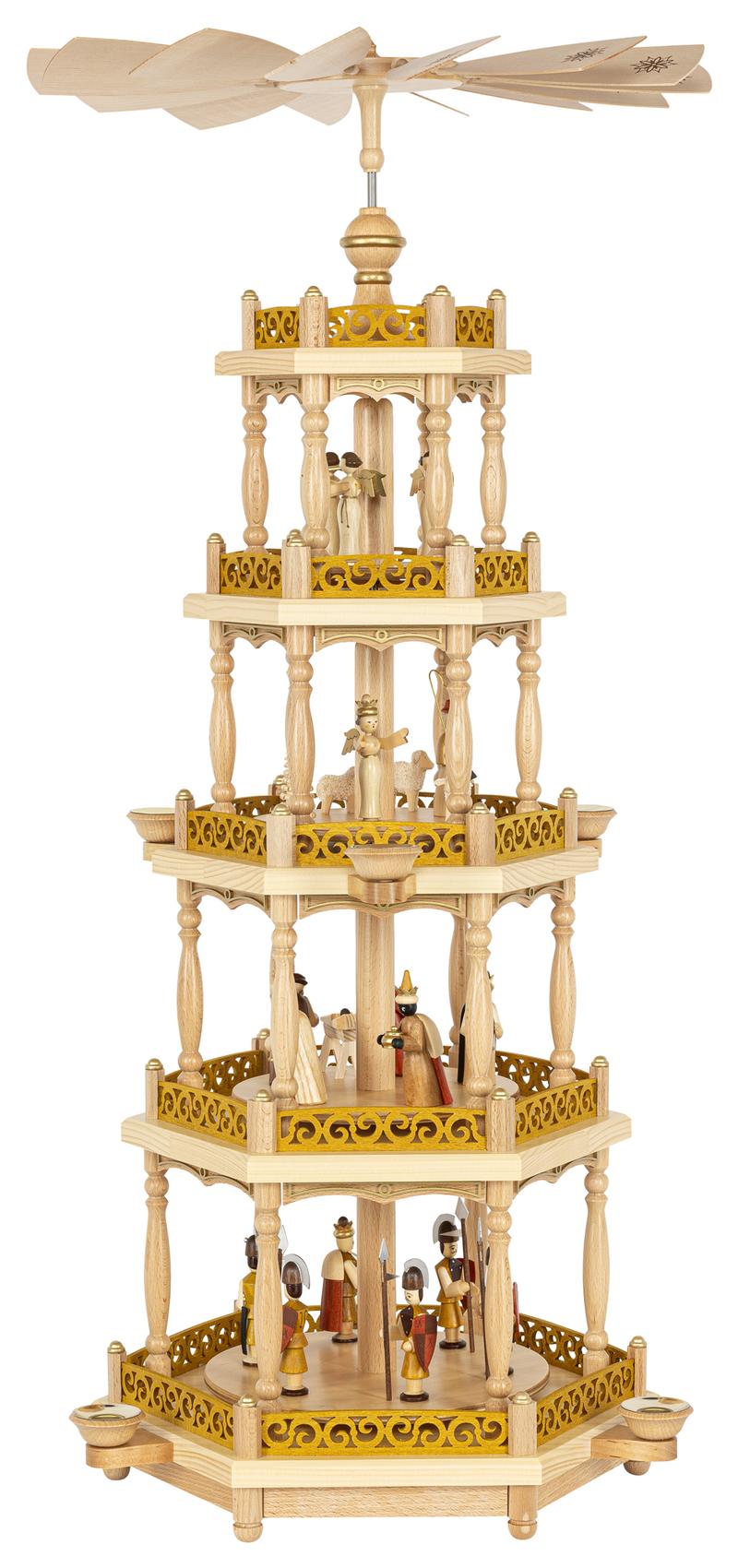 Pyramide Christi Geburt natur 4-stöckig 86 cm für Kerzen
